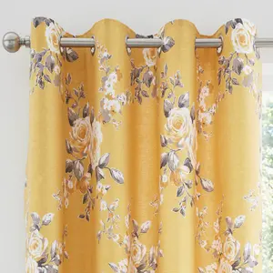 Canterbury Floral Lined Eyelet Curtains (Set of 2) Ochre