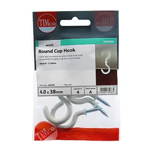 Timco - Cup Hooks - Round - White (Size 38mm - 4 Pieces)