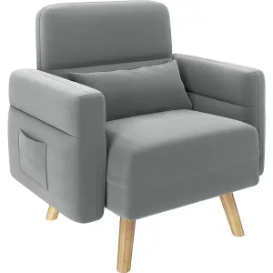 Yaheetech Light Grey Modern Fabric Arm Chair with Rubberwood Legs