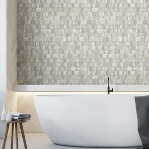 Messina Tile Wallpaper In Grey And Gold