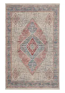 Blue Grey Traditional Bordered Geometric Easy to clean Rug for Bedroom & Living Room-79 X 305cm (Runner)