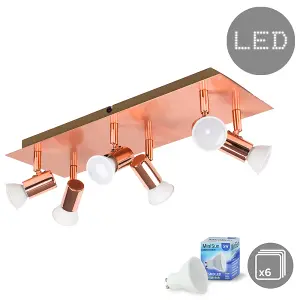 ValueLights Consul Copper Ceiling Bar Spotlight and GU10 Spotlight LED 5W Cool White 6500K Bulbs