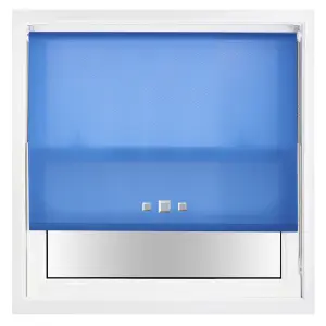 Furnished Trimmable Roller Blind with Triple Square Eyelets and Metal Fittings - Blue Daylight Shade (W)210cm x (L)210cm