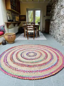 FIESTA Round Rug Jute Hand Woven with Recycled Fabric / 60 cm Diameter