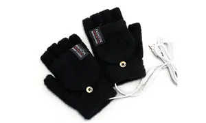 USB Touch Screen Winter Warm Flip Heated Gloves black