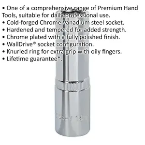 High-Quality 14mm Forged Steel Deep Drive Socket with Polished Chrome Finish