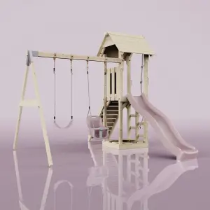 PolarPlay Tower Kids Wooden Climbing Frame with Swing and Slide - Swing Olavo Rose