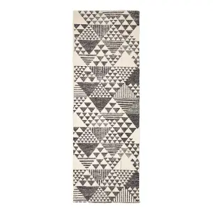 Homescapes Delphi Black and White Geometric Style 100% Cotton Printed Rug, 66 x 200 cm