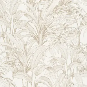 Grandeco Jungle Leaves Aliare Textured Wallpaper,  Neutral White