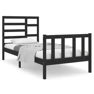 Berkfield Bed Frame Black Solid Wood 90x190 cm 3FT Single