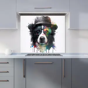 Border Collie Dog Splashart Premium Glass Kitchen Splashback W600mm x H600mm