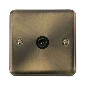 Curved Antique Brass 1 Gang Single Coaxial TV Socket - Black Trim - SE Home