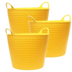 5x 40 Litre Strong Robust Yellow Coloured Flexible Tubs For Multi Purpose Storage Use