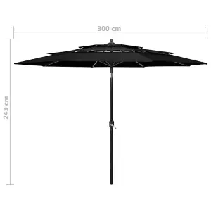 Berkfield 3-Tier Parasol with Aluminium Pole Black 3 m