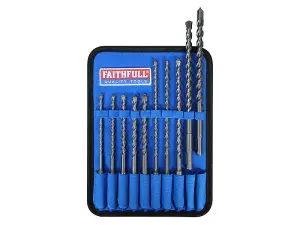 Faithfull Set of 10 SDS Masonry Bit Set 160 - 210mm With Storage Wallet