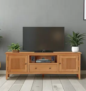 Hallowood Furniture Aston Wide TV Stand Cabinet with Storage and Cable Management