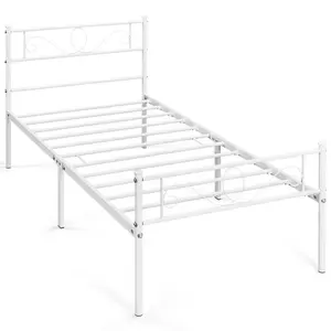 Metal Bed Frame with Headboard/Under-Bed Storage White / Single (3')