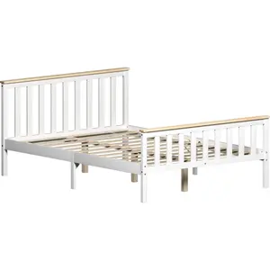 Vida Designs Milan White & Pine 4ft6 Double Wooden Bed Frame - High Foot End