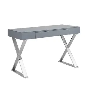 Carlo High Gloss Computer Desk In White With Chrome Legs