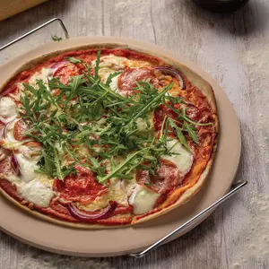 Ceramic Pizza Stone With Serving Metal Rack