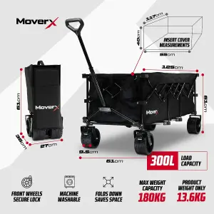 MoverX 300L Festival Trolley, Folding Wagon, Portable Camping Cart, Collapsible Foldable Trolly for Beach Outdoor Garden, 180KG