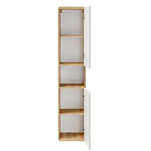 Bathroom Wall Cabinet Tall Storage Unit White Gloss Oak Tallboy Slim Narrow Shelving Aruba