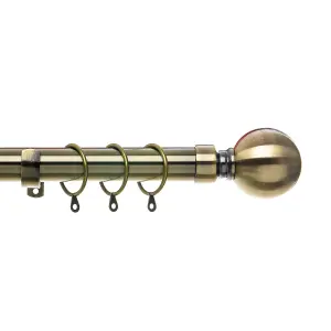 Metal Curtain Pole Set Extendable 40cm to 144cm Antique Brass Ball 25mm Curtain Rail