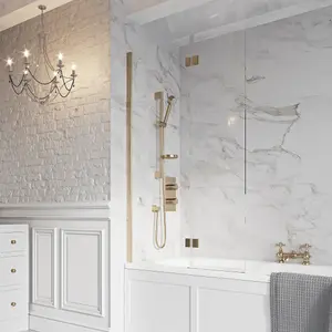 Thalia Outward Folding Over Bath Screen Full Set 900 x 1500mm Brushed Brass