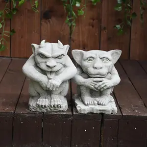 Pair Of Small Gargoyle Garden Statues