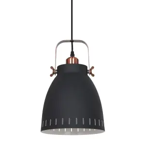 Luminosa Industrial And Retro Hanging Pendant Graphite, Red Copper 1 Light  with Graphite Shade, E27