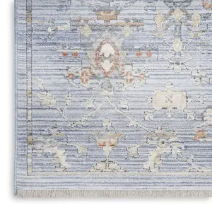 Blue Ivory Floral Kilim Bordered Traditional Rug For Dining Room Bedroom & Living Room-160cm X 229cm