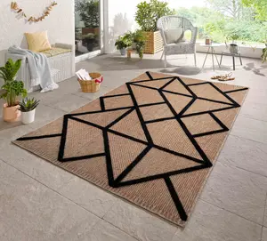 Harper Diamond Pattern Water Resistant Garden Rug Indoor Outdoor Area Rugs Black 200x290 cm