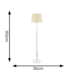 ValueLights Victoria White Wood Floor Lamp with Linen Scallop White Trim Tapered Shade & Bulb