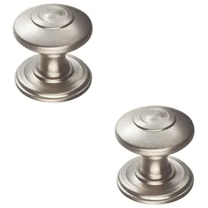 2 PACK - Ring Cabinet Door Knob Rose - 42mm Satin Nickel - Round Cupboard Pull Handle