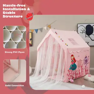 Costway Large Kids Play House Children Indoor Playhouse Castle Fairy Tent Removable Mat Pink