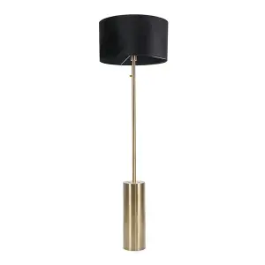 ValueLights Lexy Antique Brass Rotary Dimmer Switch Floor Lamp with Black Velvet Shade