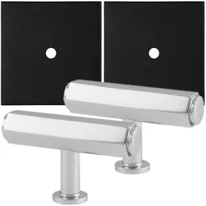 2 PACK - Cabinet Door Knob & Contrasting Backplate Set - Hex T Bar Pull - Polished Chrome & Black