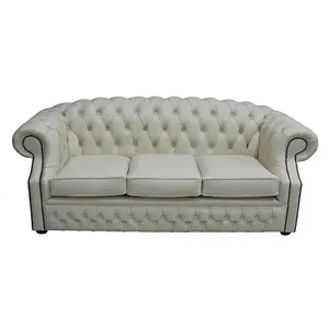 Chesterfield 3 Seater Shelly Cream Leather Sofa Custom Made In Buckingham Style