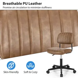 Costway Leisure Chair PU Leather Rolling Upholstered Office Chair Height Adjustable Swivel Accent Chair