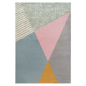 Pastel Multicolour Block Geometric Living Area Rug 80x150cm