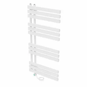 Rinse Bathrooms Designer Electric Thermostatic Heated Towel Rail D Shape Bathroom Ladder Style Radiator Warmer 1200x600mm White