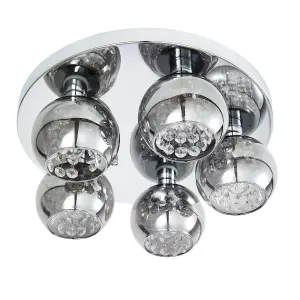 Litecraft Seren Chrome 5 Lamp Modern Bathroom Flush Ceiling Light with Smoke Glass Shade