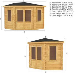 Waltons Wooden 3m x 3m Corner Log Cabin Summerhouse Garden Room - 28mm Double Glazed