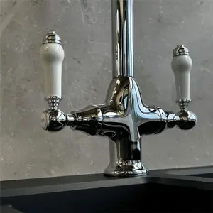 Liquida W22CH Traditional Swivel Spout Twin Lever Chrome Kitchen Mixer Tap