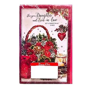 Simon Elvin For You Daughter And Son In Law Floral Christmas Card (Pack of 6) White/Red/Green (One Size)