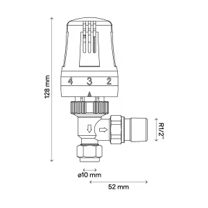 Flomasta Polished Angled Radiator valve (Dia)10mm x ½"