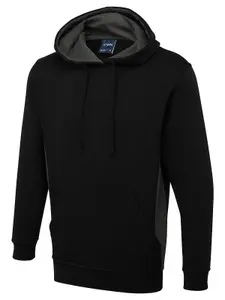 Uneek - Unisex Two Tone Hooded Sweatshirt/Jumper - 60% Cotton 40% Polyester - Black/Charcoal - Size L