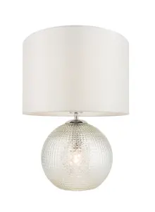 Lucia Clear Textured Glass with Vintage White Faux Silk Shade Modern Classic 2 Light Table Light