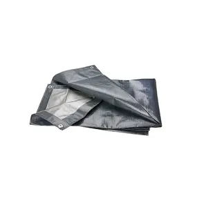 Large 3 x 4 m Grey Tarpaulin Waterproof Heavy Duty Cover Ground Sheet Camping Multipurpose Furniture Caravan with 4 Bungee Balls