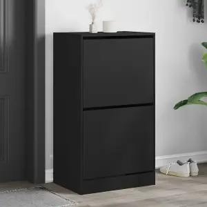 Shoe Cabinet with 2 Flip-Drawers Black 60x42x108 cm